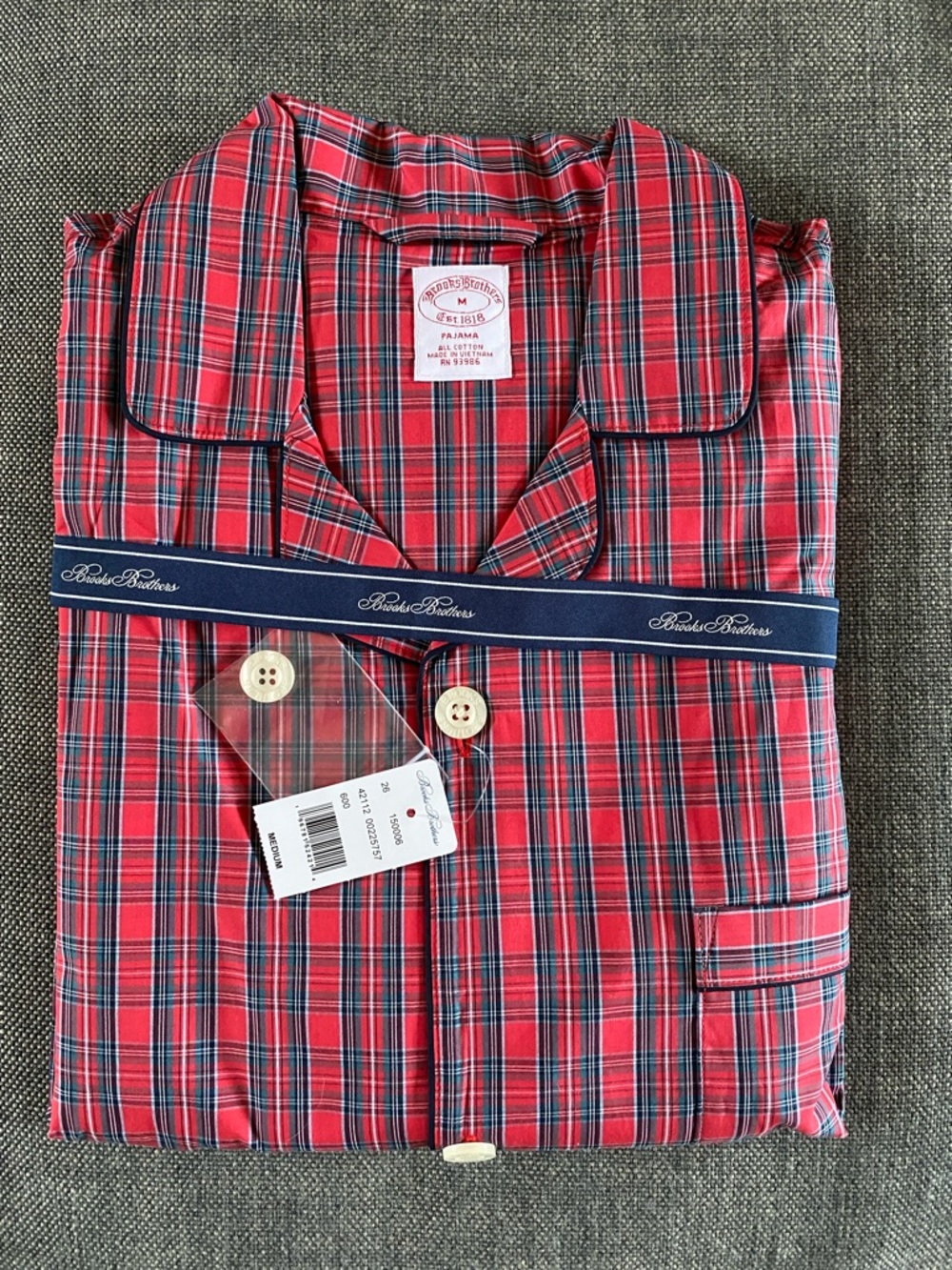 NWT Brooks Brothers Men Size M Red Stewart plaid pajamas 100% cotton